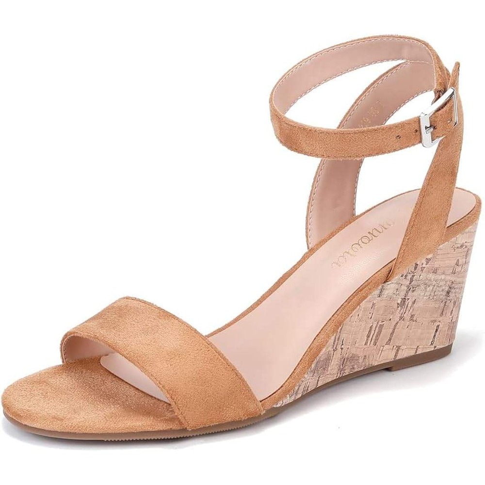 Monrovia Womens Tan Faux Suede Cork Wedge Ankle Strap Sandals Size 10 NEW